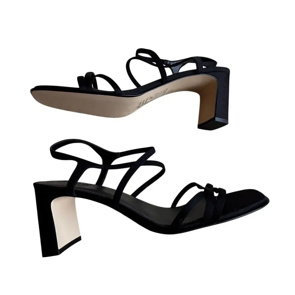 Mootsies Tootsies strappy black satin sandals dressy high heel shoes US size 11W